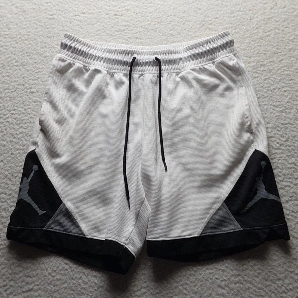 Jordan Shorts Mens Small White Colorblock Dri-FIT Mesh 8 Inseam Basketball